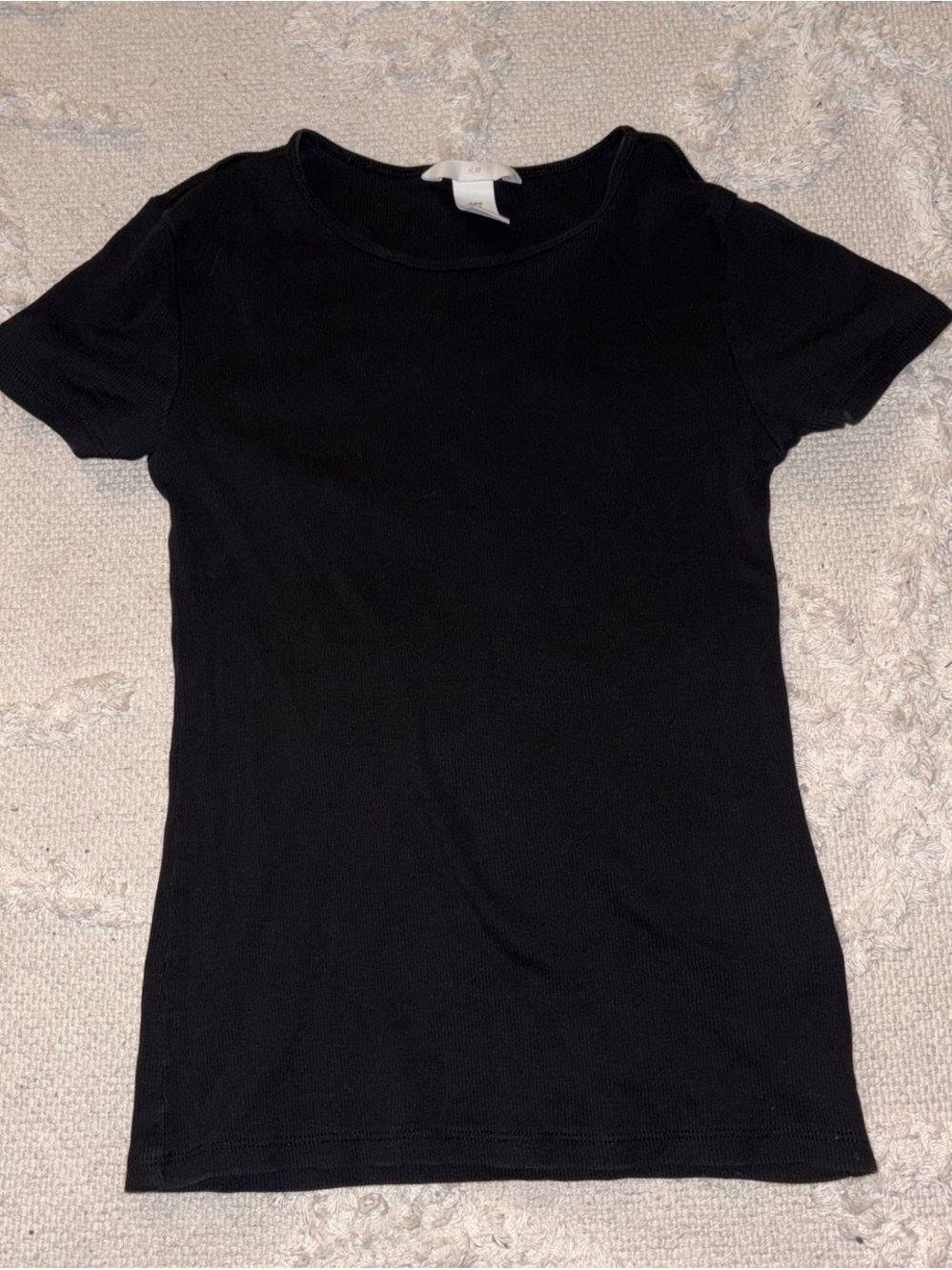 H&M Black Ribbed Crewneck Short Sleeve Tee